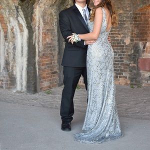 Dave & Johnny Gray Full Length Dress